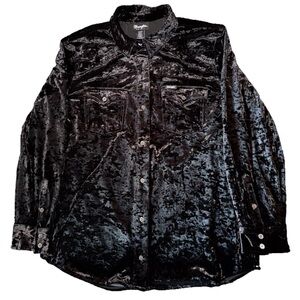 Wrangler Retro Black Crushed Velvet Button-Down